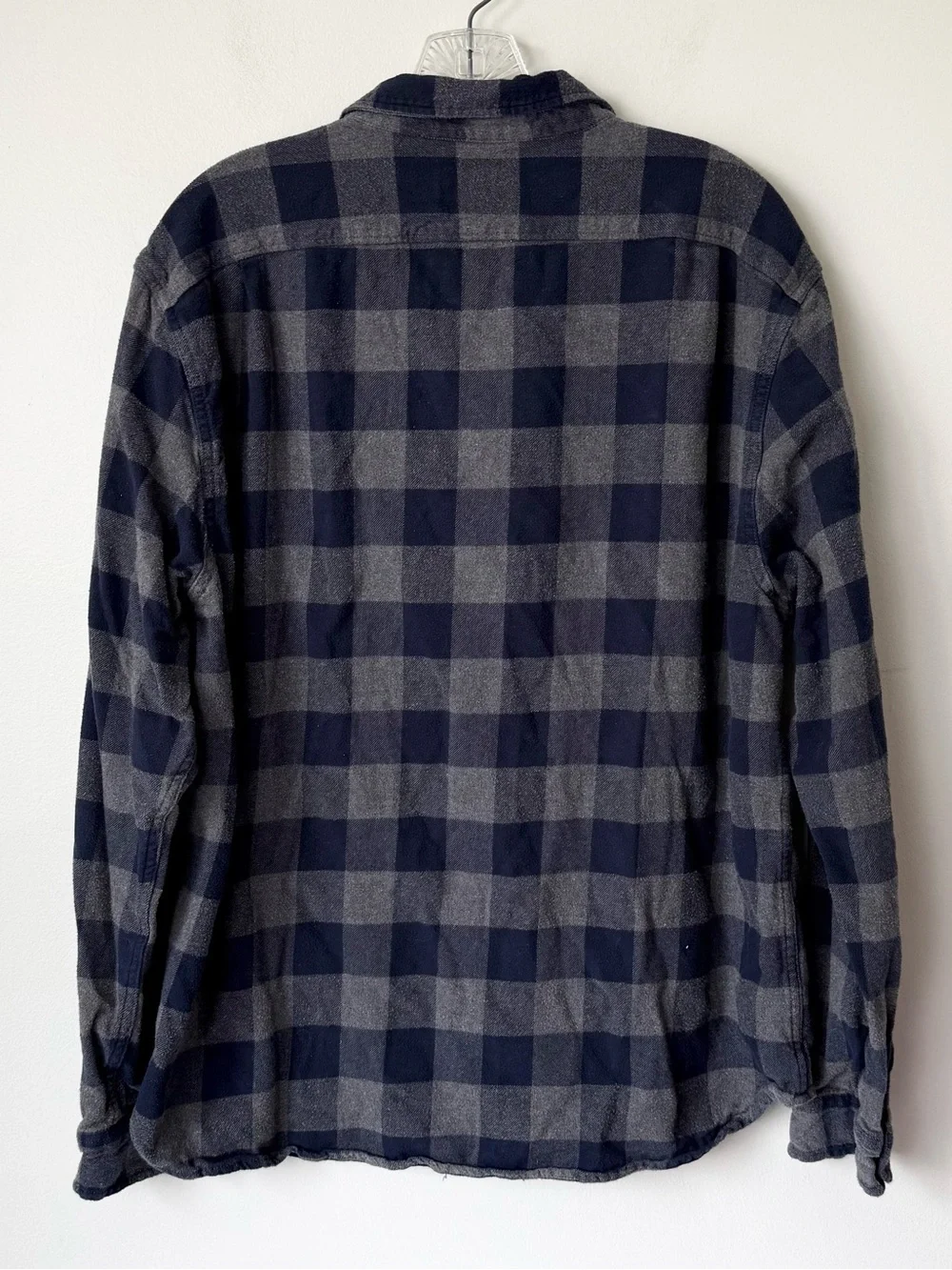 J. Crew Double Brushed Mid Weight Slim Fit Flannel Navy Gray Plaid XL